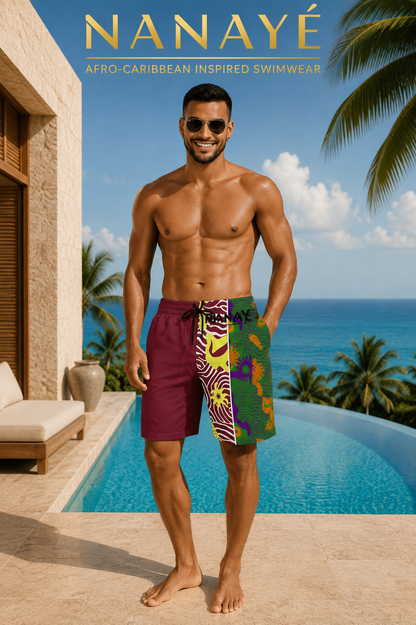 Bermuda de Bain Homme | Color-Block Caribbean Coral | Nanayé