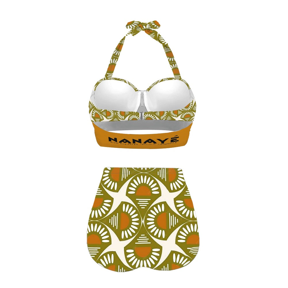 Maillot 2 Pièces Femme | Bikini Taille Haute Olive et Terracotta | Nanayé