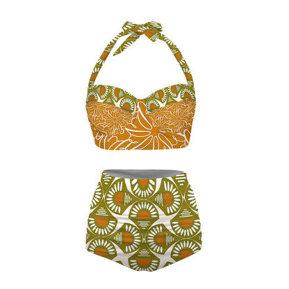 Maillot 2 Pièces Femme | Bikini Taille Haute Olive et Terracotta | Nanayé