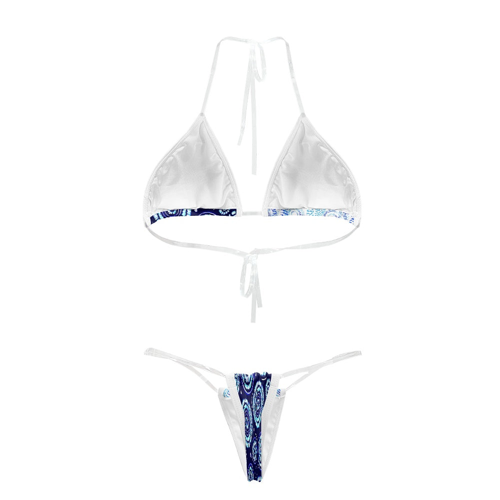 Maillot 2 Pièces Femme | Micro Bikini Brides Transparentes Blue Print | Nanayé