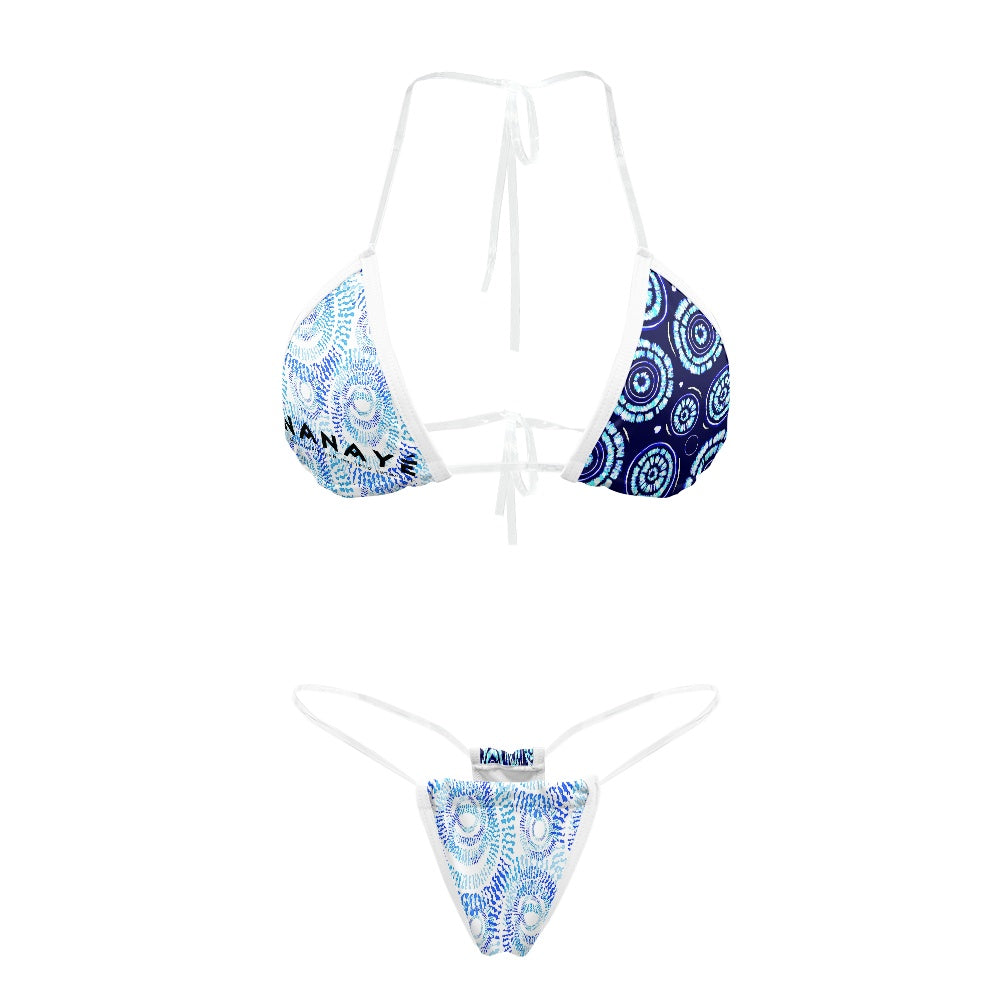 Maillot 2 Pièces Femme | Micro Bikini Brides Transparentes Blue Print | Nanayé