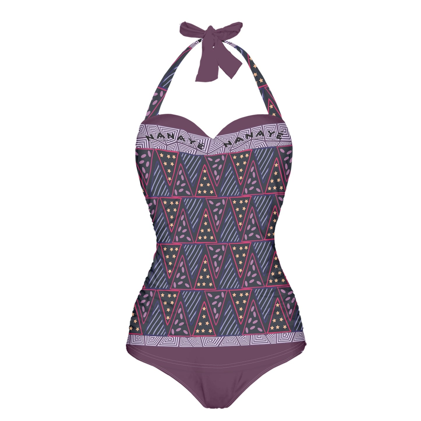 Maillot Une Pièce Femme | Tour de Cou – Purple Tribal | Nanayé