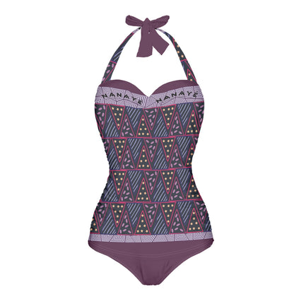 Maillot Une Pièce Femme | Tour de Cou – Purple Tribal | Nanayé