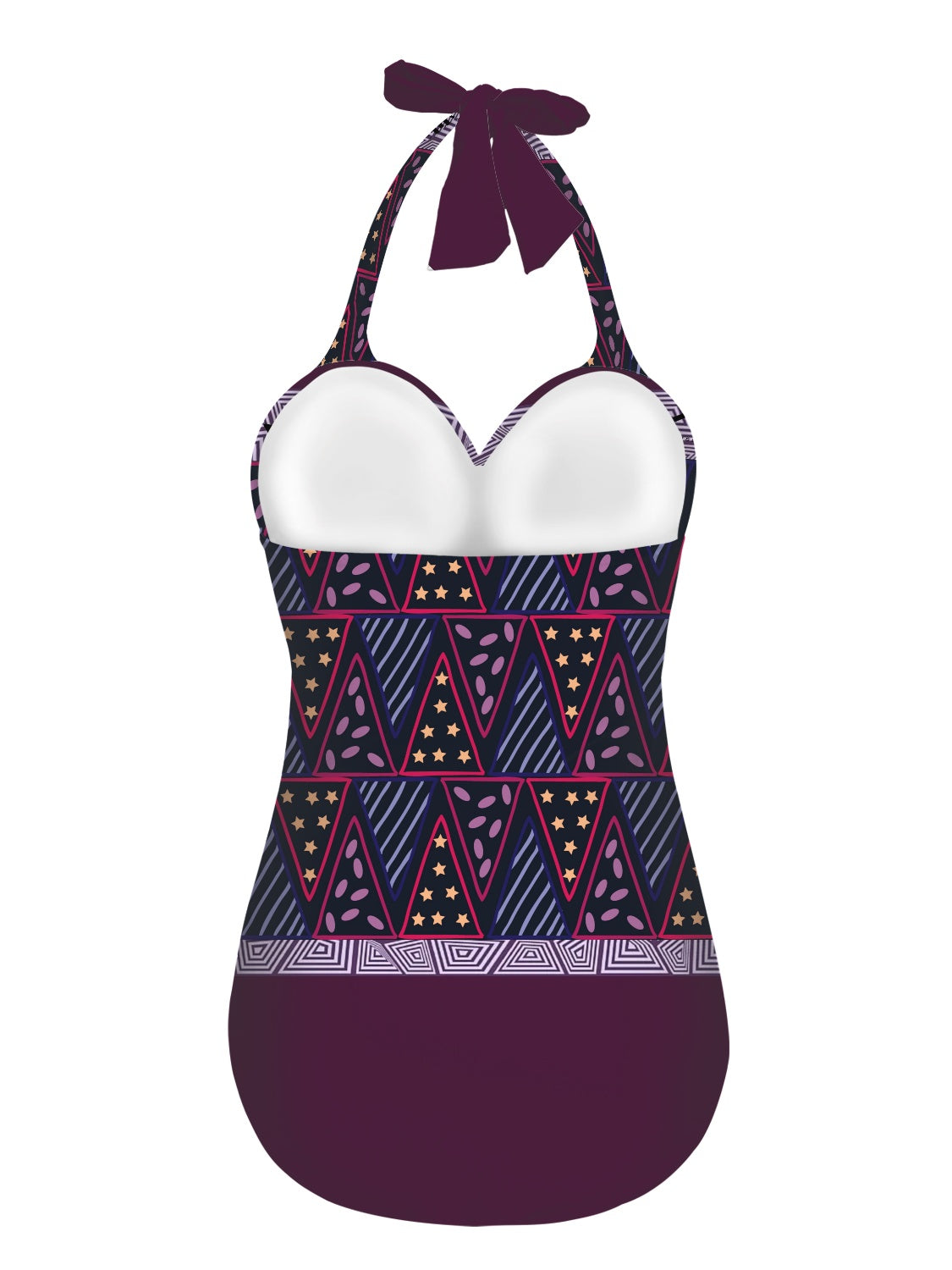 Maillot Une Pièce Femme | Tour de Cou – Purple Tribal | Nanayé