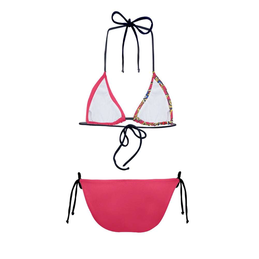 Maillot 2 Pièces Femme | Bikini Triangle  Rose Fuchsia et Imprimé Ethnique | Nanayé