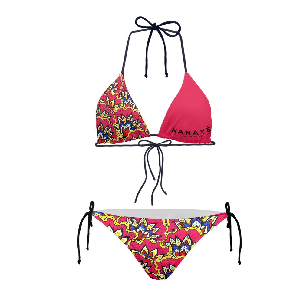 Maillot 2 Pièces Femme | Bikini Triangle  Rose Fuchsia et Imprimé Ethnique | Nanayé