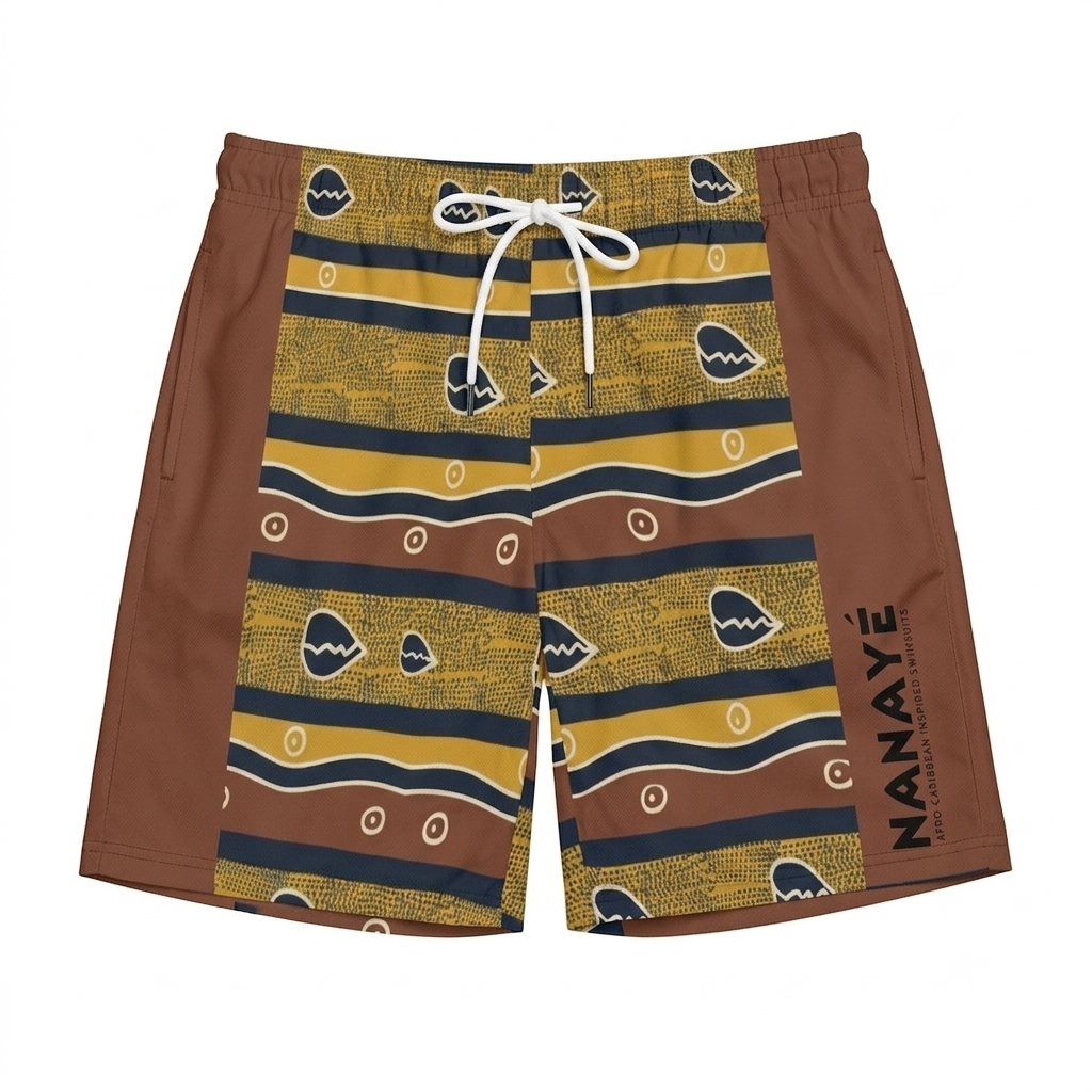 Bermuda de Bain Homme | Motifs Ethniques Marron | Nanayé