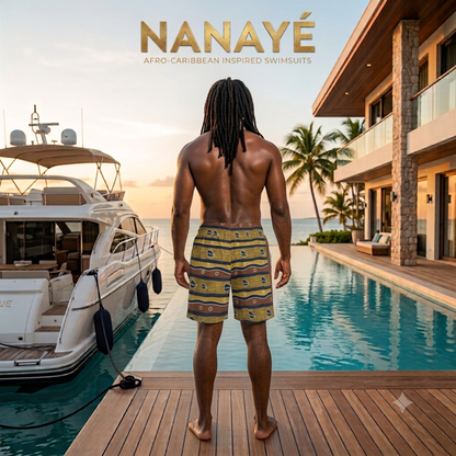 Bermuda de Bain Homme | Motifs Ethniques Marron | Nanayé