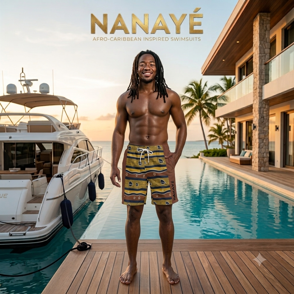 Bermuda de Bain Homme | Motifs Ethniques Marron | Nanayé