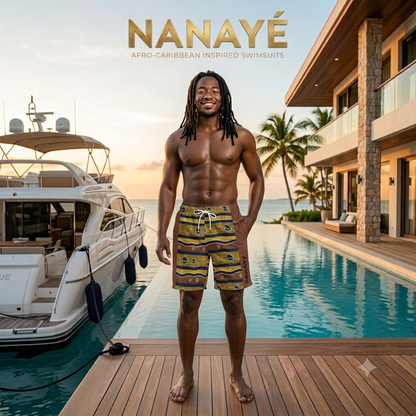 Bermuda de Bain Homme | Motifs Ethniques Marron | Nanayé