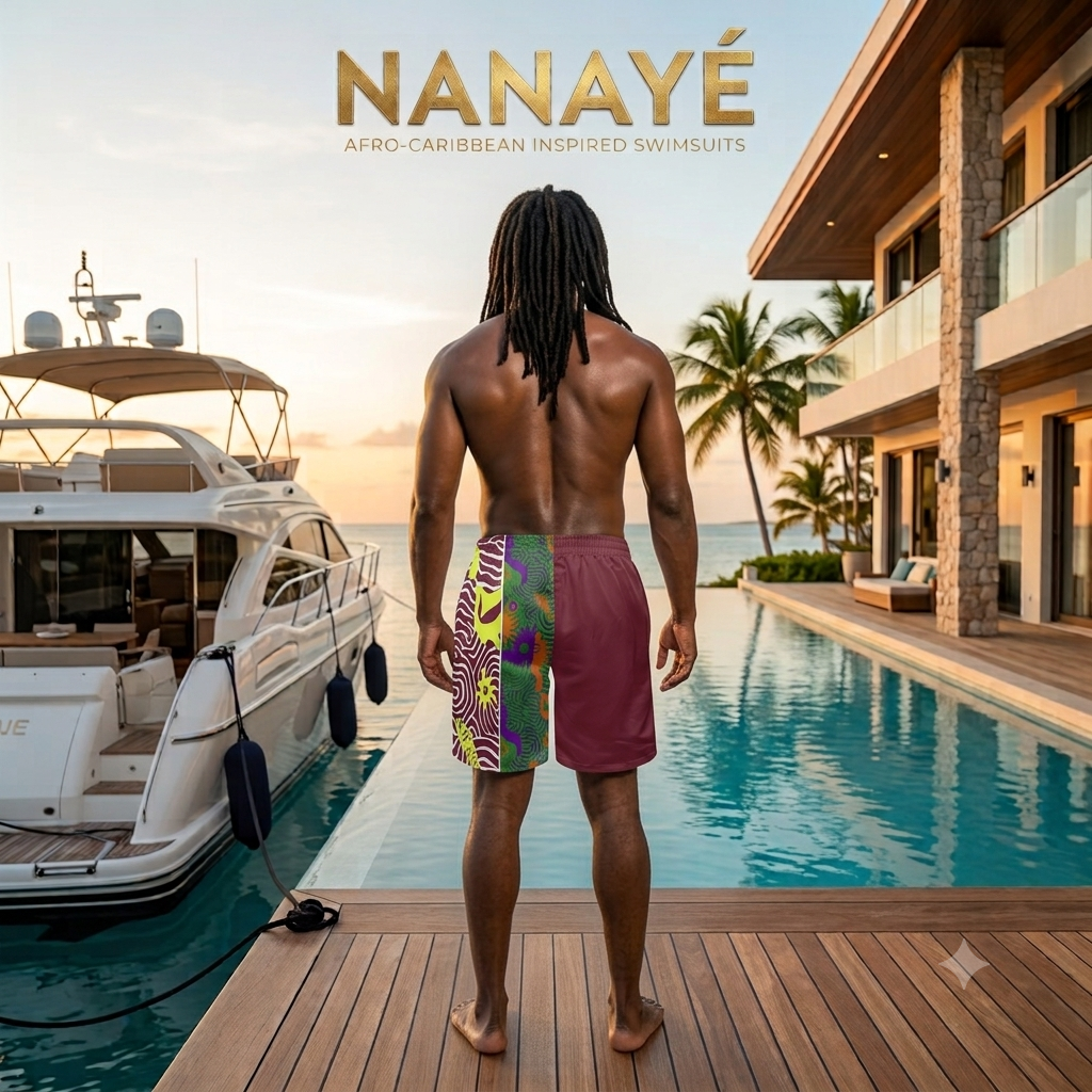Bermuda de Bain Homme | Motifs Ethniques Bordeau | Nanayé