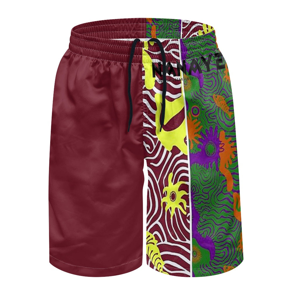 Bermuda de Bain Homme | Motifs Ethniques Bordeau | Nanayé
